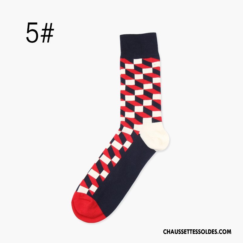 Chaussettes Mi Hautes Homme Chaussettes En Coton Milieu Carreaux Mouvement Britanique Longue Couleur De Contraste Coloré