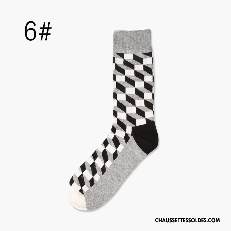 Chaussettes Mi Hautes Homme Chaussettes En Coton Milieu Carreaux Mouvement Britanique Longue Couleur De Contraste Coloré