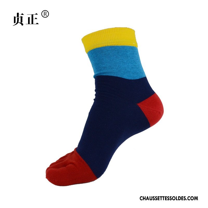 Chaussettes Mi Hautes Homme Cinq Doigts Milieu Simple Chaussettes En Coton Toutes Les Saisons Absorber La Sueur Couleurs Mixtes Bleu