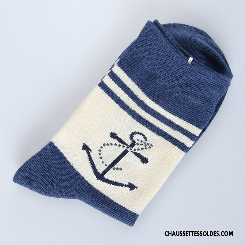 Chaussettes Mi Hautes Homme Coton Bio Absorber La Sueur Mode L'automne Milieu Respirant Bleu Marin