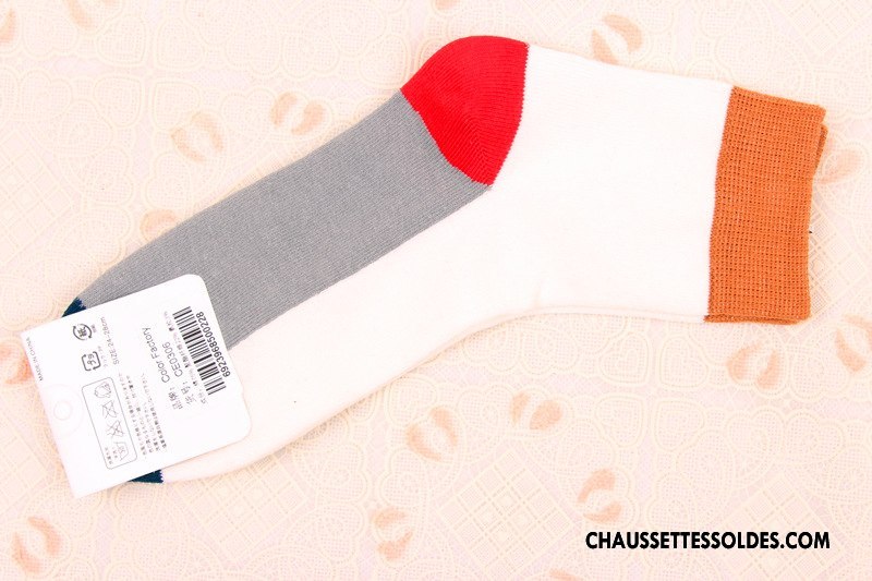 Chaussettes Mi Hautes Homme Coton Bio Épissure Hiver Milieu Tendance Personnalité Pure Blanc