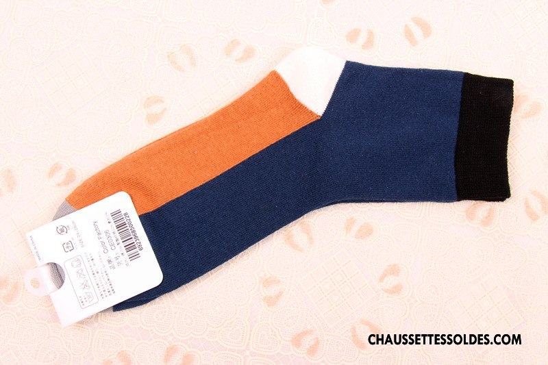 Chaussettes Mi Hautes Homme Coton Bio Épissure Hiver Milieu Tendance Personnalité Pure Blanc