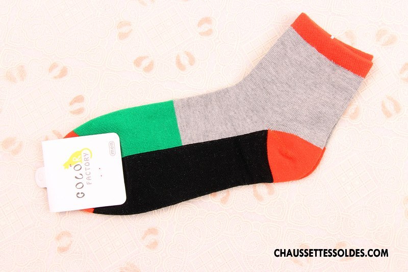 Chaussettes Mi Hautes Homme Coton Bio Épissure Hiver Milieu Tendance Personnalité Pure Blanc
