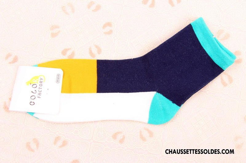 Chaussettes Mi Hautes Homme Coton Bio Épissure Hiver Milieu Tendance Personnalité Pure Blanc
