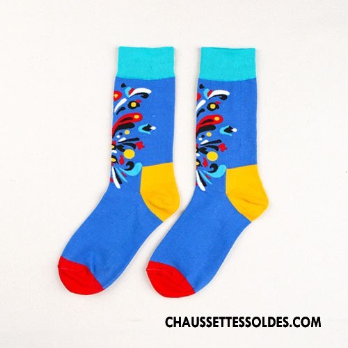 Chaussettes Mi Hautes Homme Créatif Le Nouveau Matelassé Tendance Personnalité Milieu Bleu