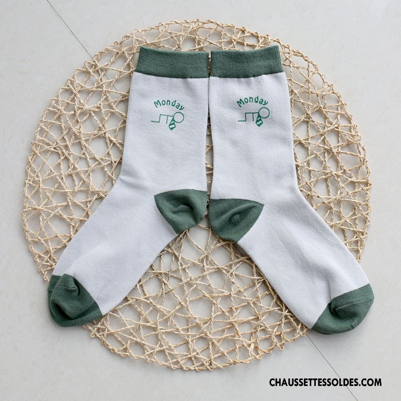 Chaussettes Mi Hautes Homme Créatif Nouvelles Arrivées Personnalité Matelassé Tendance Milieu Impression Blanc