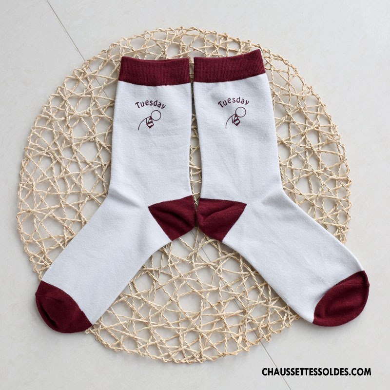 Chaussettes Mi Hautes Homme Créatif Nouvelles Arrivées Personnalité Matelassé Tendance Milieu Impression Blanc