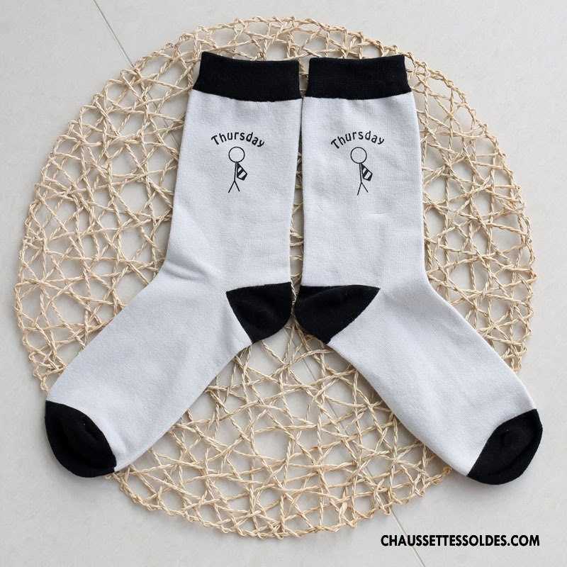 Chaussettes Mi Hautes Homme Créatif Nouvelles Arrivées Personnalité Matelassé Tendance Milieu Impression Blanc