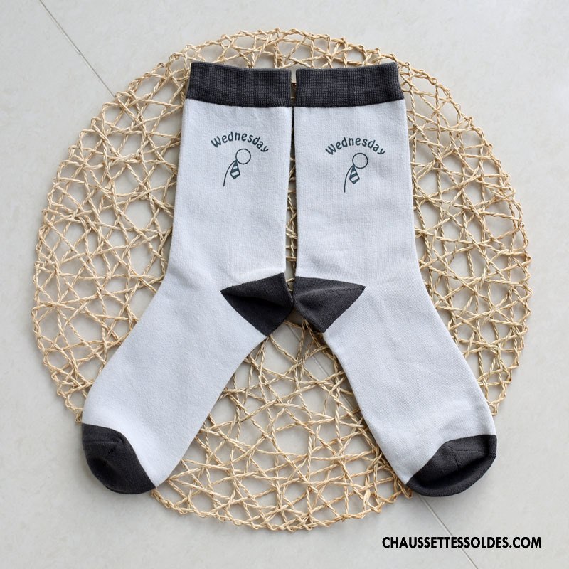 Chaussettes Mi Hautes Homme Créatif Nouvelles Arrivées Personnalité Matelassé Tendance Milieu Impression Blanc