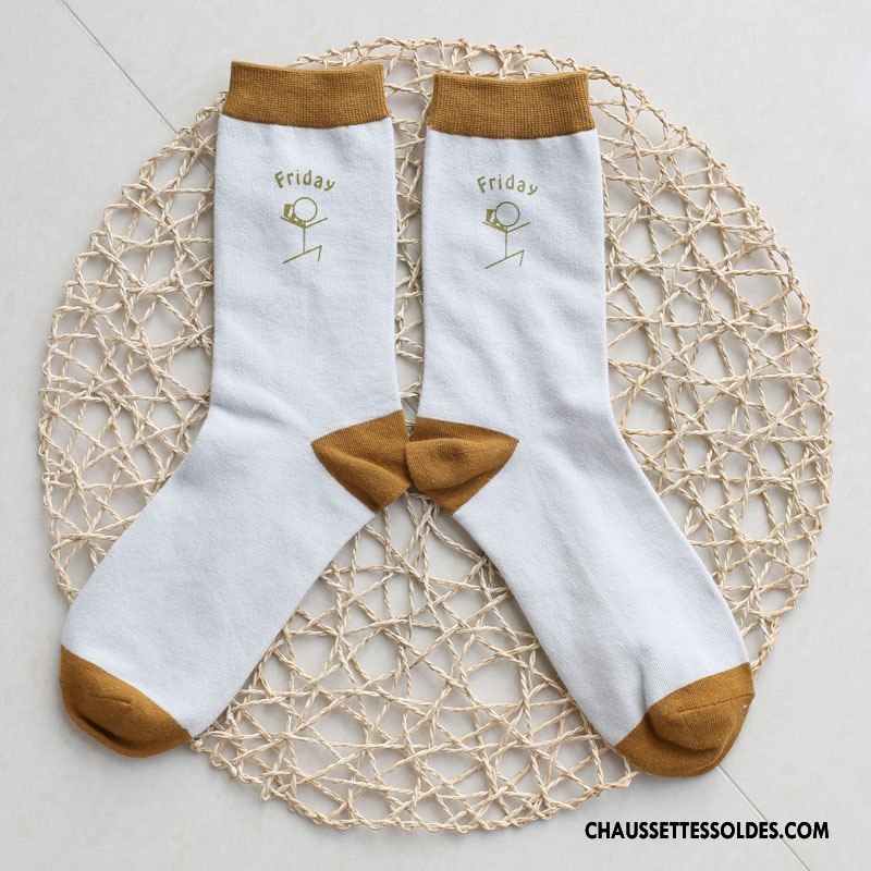 Chaussettes Mi Hautes Homme Créatif Nouvelles Arrivées Personnalité Matelassé Tendance Milieu Impression Blanc