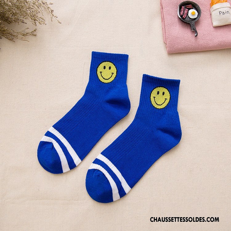 Chaussettes Mi Hautes Homme Dame Souriant Femme Chaussettes En Coton Vent D'université Coton Bio Bleu