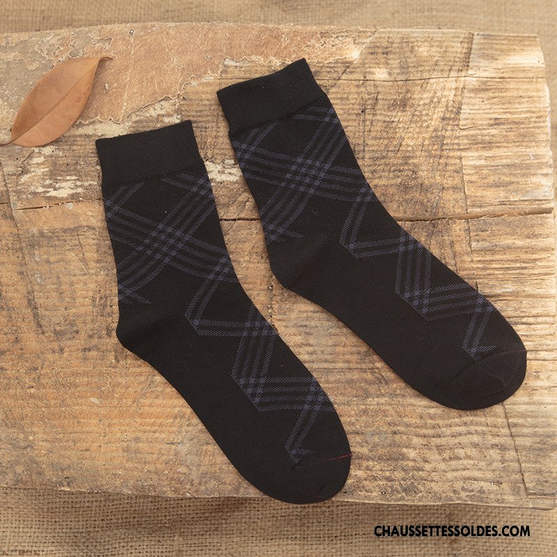 Chaussettes Mi Hautes Homme De Travail Chaussettes En Coton Milieu Gros Rhombe Gentilhomme Bleu