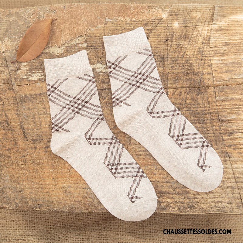 Chaussettes Mi Hautes Homme De Travail Chaussettes En Coton Milieu Gros Rhombe Gentilhomme Bleu