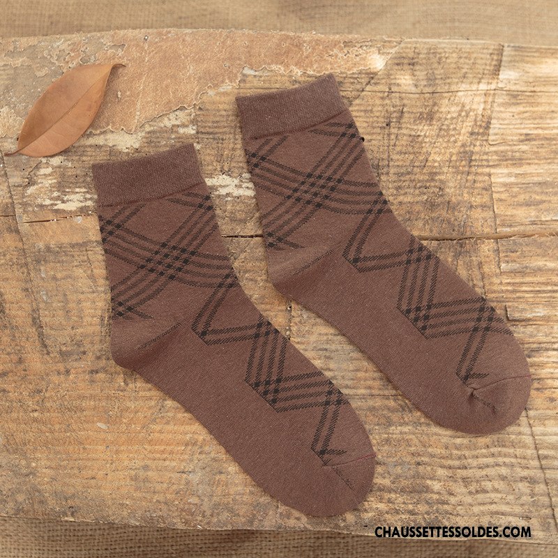 Chaussettes Mi Hautes Homme De Travail Chaussettes En Coton Milieu Gros Rhombe Gentilhomme Bleu