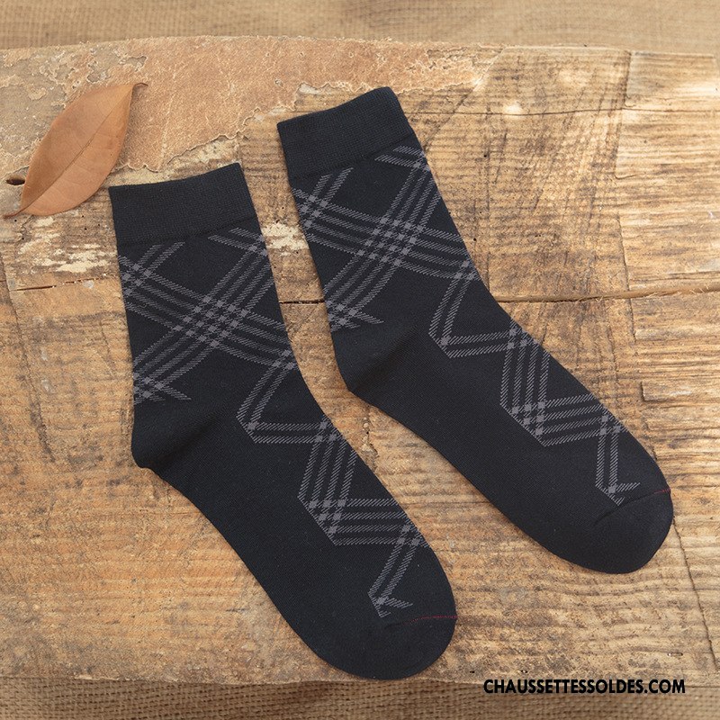 Chaussettes Mi Hautes Homme De Travail Chaussettes En Coton Milieu Gros Rhombe Gentilhomme Bleu