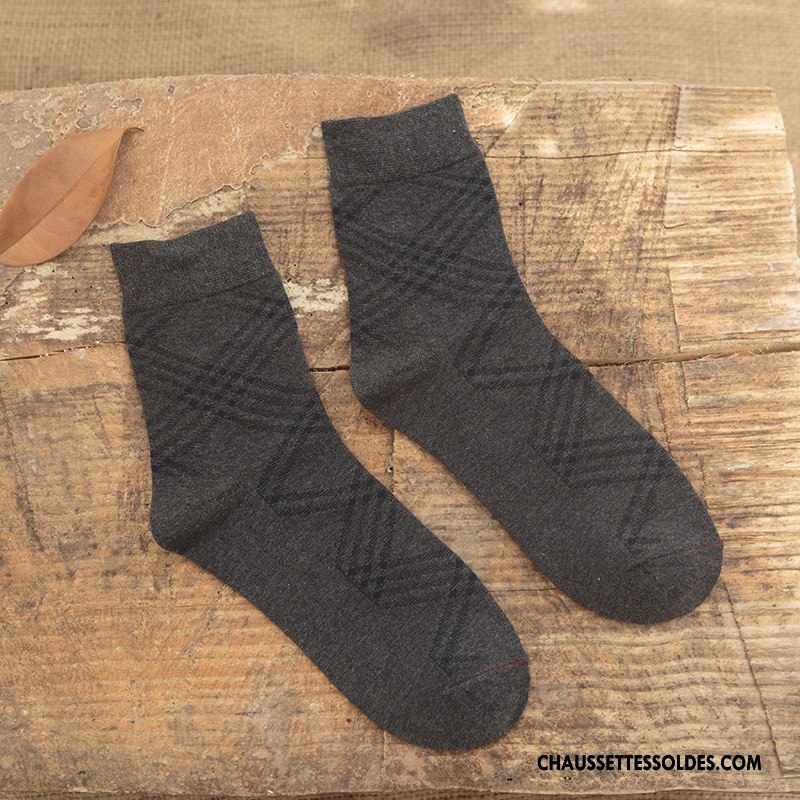 Chaussettes Mi Hautes Homme De Travail Chaussettes En Coton Milieu Gros Rhombe Gentilhomme Bleu