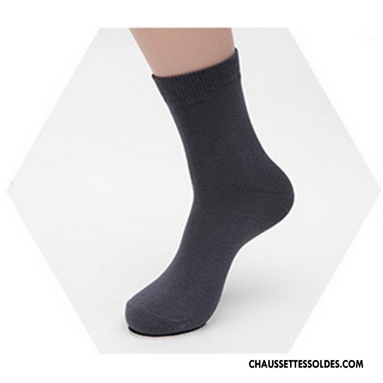 Chaussettes Mi Hautes Homme De Travail Printemps Fibre Bambou Respirant L'automne Pure Noir