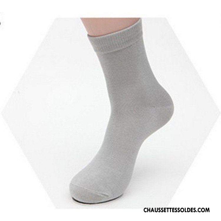Chaussettes Mi Hautes Homme De Travail Printemps Fibre Bambou Respirant L'automne Pure Noir