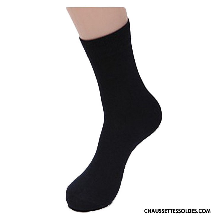 Chaussettes Mi Hautes Homme De Travail Printemps Fibre Bambou Respirant L'automne Pure Noir