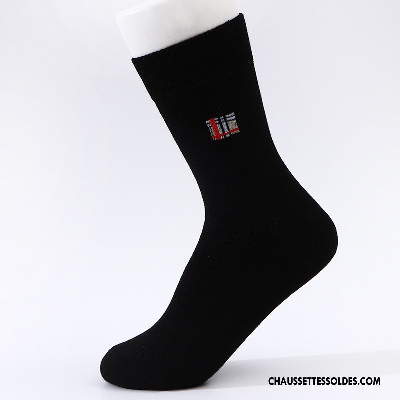 Chaussettes Mi Hautes Homme De Travail Printemps Fibre Bambou Respirant L'automne Pure Noir