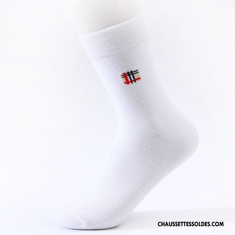 Chaussettes Mi Hautes Homme De Travail Printemps Fibre Bambou Respirant L'automne Pure Noir