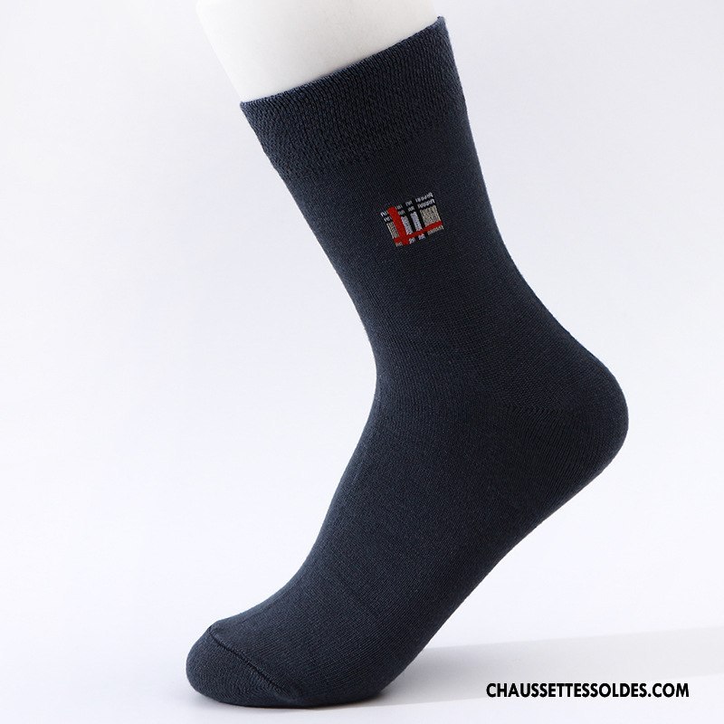 Chaussettes Mi Hautes Homme De Travail Printemps Fibre Bambou Respirant L'automne Pure Noir