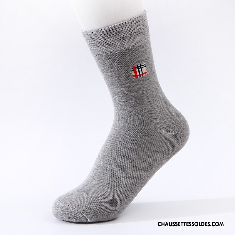 Chaussettes Mi Hautes Homme De Travail Printemps Fibre Bambou Respirant L'automne Pure Noir
