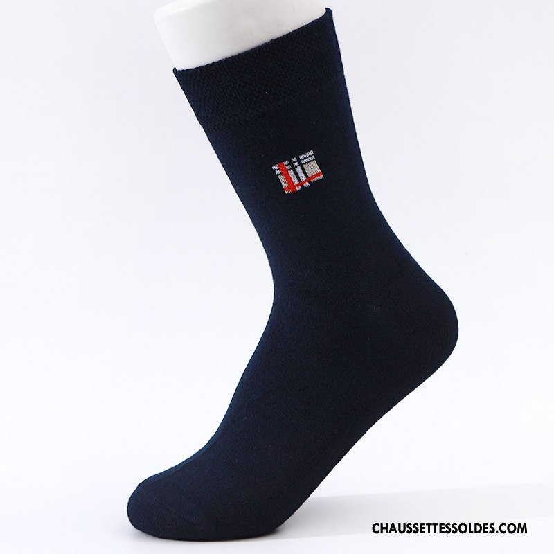 Chaussettes Mi Hautes Homme De Travail Printemps Fibre Bambou Respirant L'automne Pure Noir