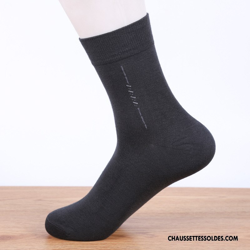Chaussettes Mi Hautes Homme De Travail Respirant Été 100% Coton Fibre Printemps Pure Noir
