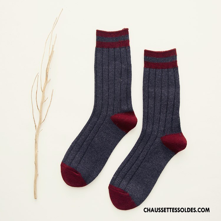 Chaussettes Mi Hautes Homme Des Chaussettes En Laine Ultra Renforcé Hiver Cachemire De Lapin Fluide Doux Bleu