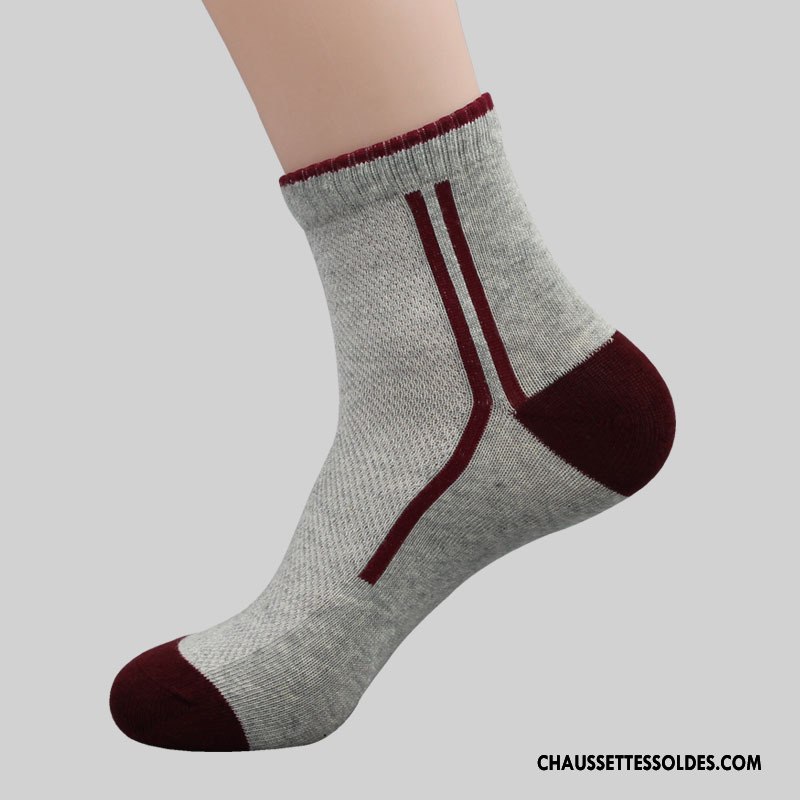 Chaussettes Mi Hautes Homme Engrener Respirant Été Anti-odeur Mouvement Chaussettes En Coton Couleurs Mixtes Gris