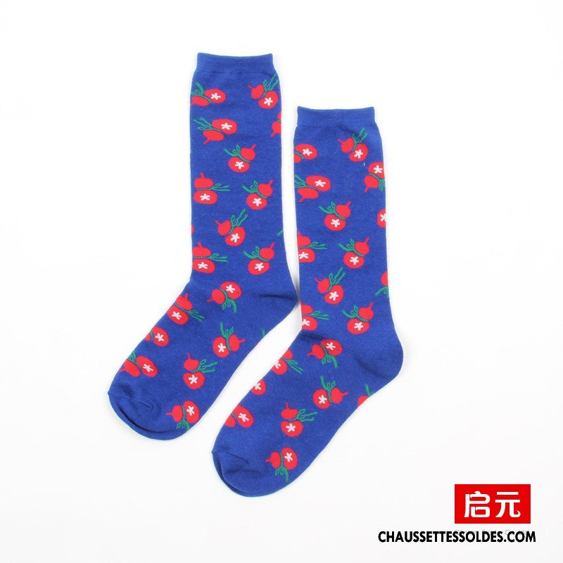Chaussettes Mi Hautes Homme Femme Dessin Animé Créateur De Tendances 100% Coton Rue Lovers Bleu