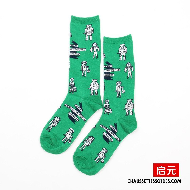 Chaussettes Mi Hautes Homme Femme Dessin Animé Créateur De Tendances 100% Coton Rue Lovers Bleu