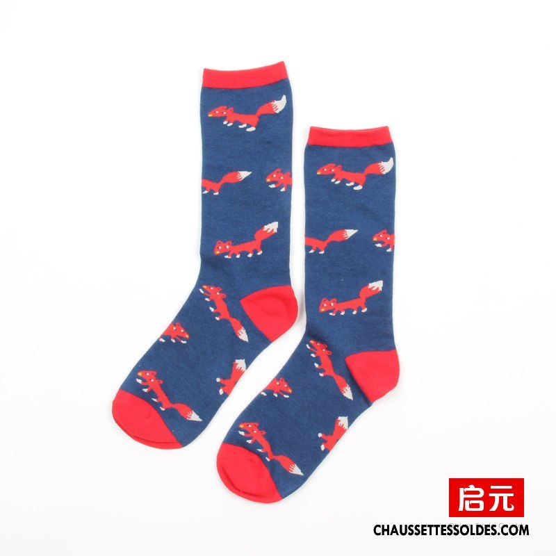 Chaussettes Mi Hautes Homme Femme Dessin Animé Créateur De Tendances 100% Coton Rue Lovers Bleu