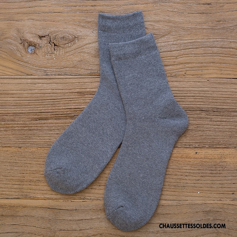 Chaussettes Mi Hautes Homme Hiver Casual Plus De Velours Milieu Thermiques Terry Pure Bleu