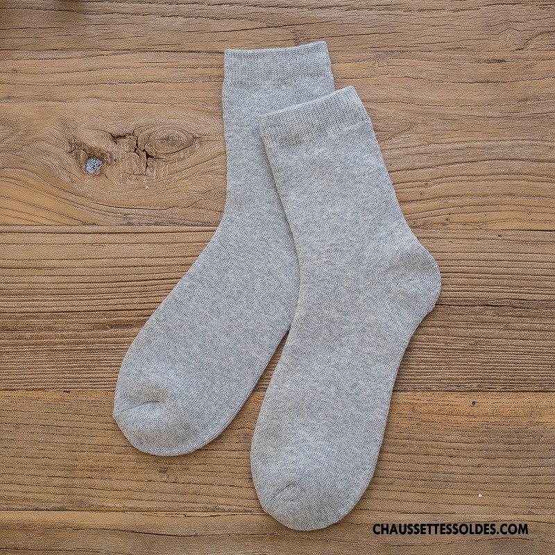 Chaussettes Mi Hautes Homme Hiver Casual Plus De Velours Milieu Thermiques Terry Pure Bleu