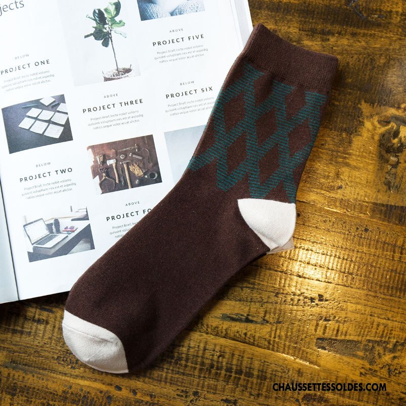 Chaussettes Mi Hautes Homme Hiver Losange De Travail Classique Matelassé L'automne Marron / Brun