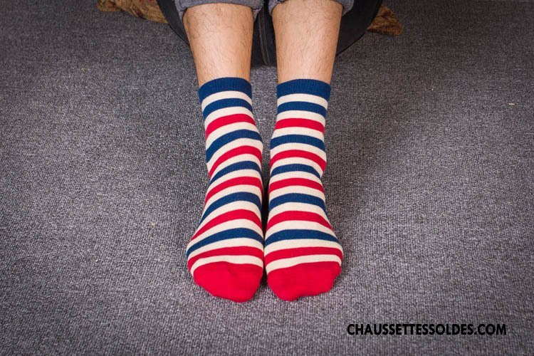 Chaussettes Mi Hautes Homme Irrégulier 100% Coton Longue Le Nouveau Fleurs Rayé Rouge
