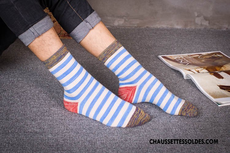 Chaussettes Mi Hautes Homme Irrégulier 100% Coton Longue Le Nouveau Fleurs Rayé Rouge