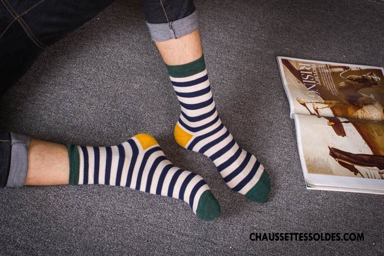 Chaussettes Mi Hautes Homme Irrégulier 100% Coton Longue Le Nouveau Fleurs Rayé Rouge