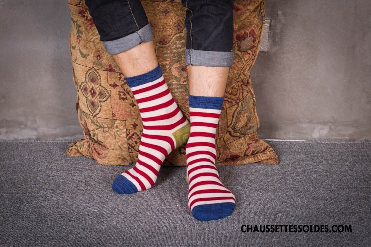 Chaussettes Mi Hautes Homme Irrégulier 100% Coton Longue Le Nouveau Fleurs Rayé Rouge