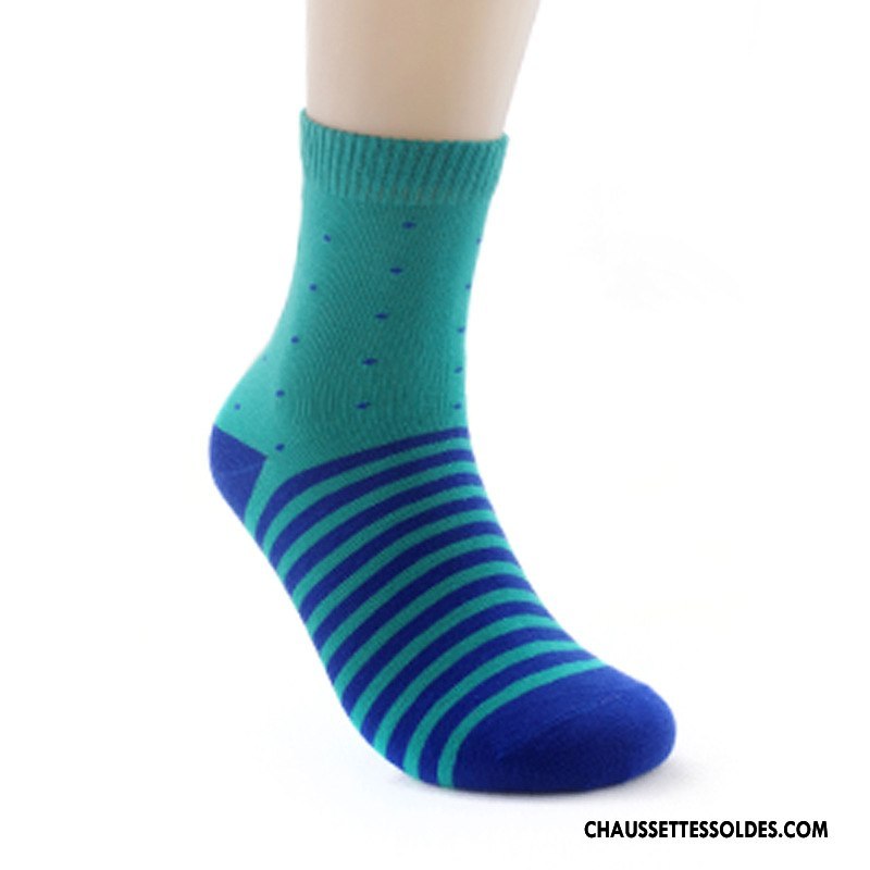 Chaussettes Mi Hautes Homme L'automne Casual Chaussettes En Coton Rayé Coton Bio Milieu Coloré Bleu