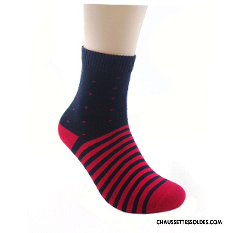 Chaussettes Mi Hautes Homme L'automne Casual Chaussettes En Coton Rayé Coton Bio Milieu Coloré Bleu