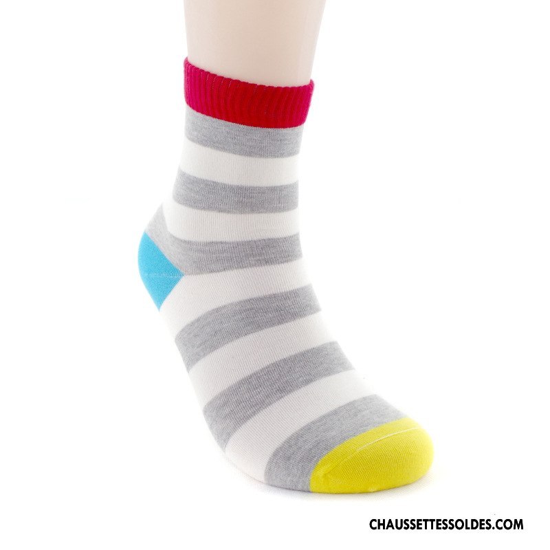 Chaussettes Mi Hautes Homme L'automne Casual Chaussettes En Coton Rayé Coton Bio Milieu Coloré Bleu