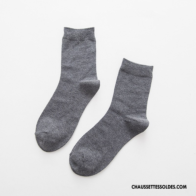 Chaussettes Mi Hautes Homme L'automne Chaussettes En Coton Milieu De Travail Pure Gris