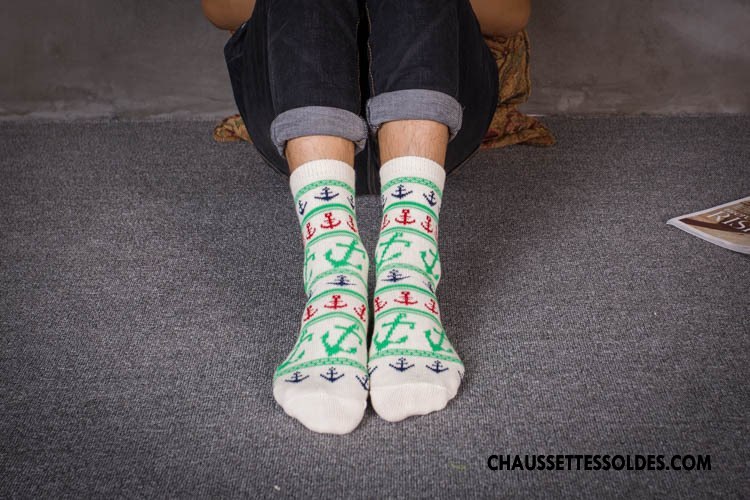 Chaussettes Mi Hautes Homme L'automne Hiver Tendance Nation Rétro 100% Coton Noir