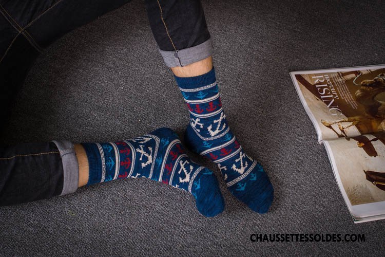 Chaussettes Mi Hautes Homme L'automne Hiver Tendance Nation Rétro 100% Coton Noir