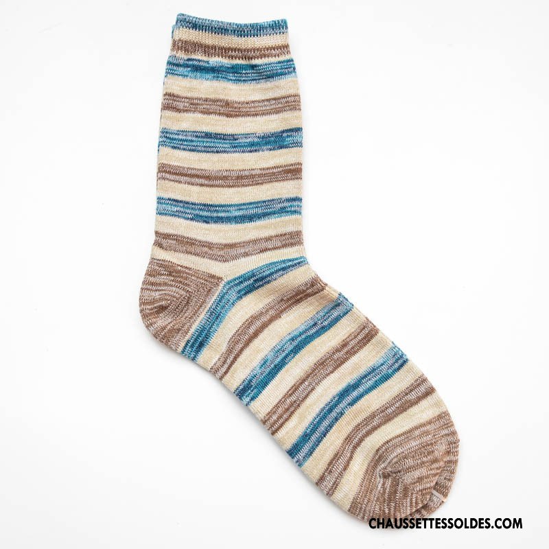 Chaussettes Mi Hautes Homme L'automne Irrégulier Fleurs Le Nouveau Hiver Rayé Bleu
