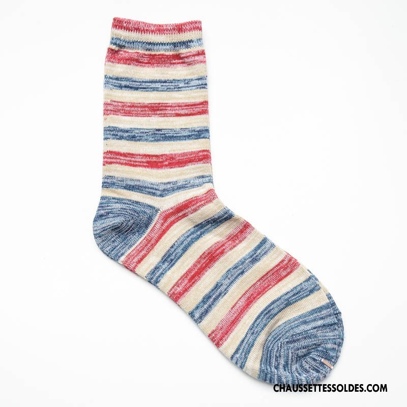 Chaussettes Mi Hautes Homme L'automne Irrégulier Fleurs Le Nouveau Hiver Rayé Bleu