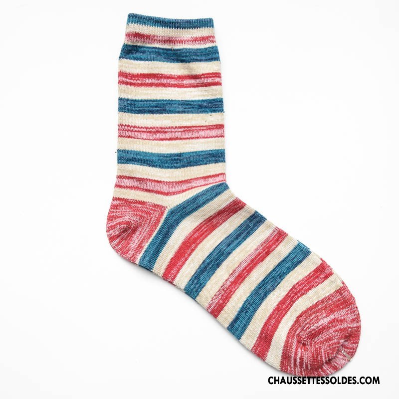 Chaussettes Mi Hautes Homme L'automne Irrégulier Fleurs Le Nouveau Hiver Rayé Bleu